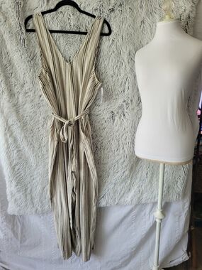 Sonoma Cream and Black Striped Sleeveless Tie-Waist Jumpsuit